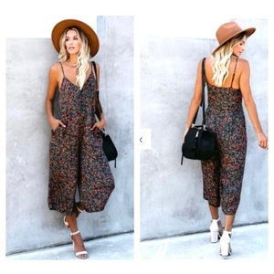 Vici Rolling In The Deep Pocketed Spaghetti Strap Cropped Wide Leg Jumpsuit